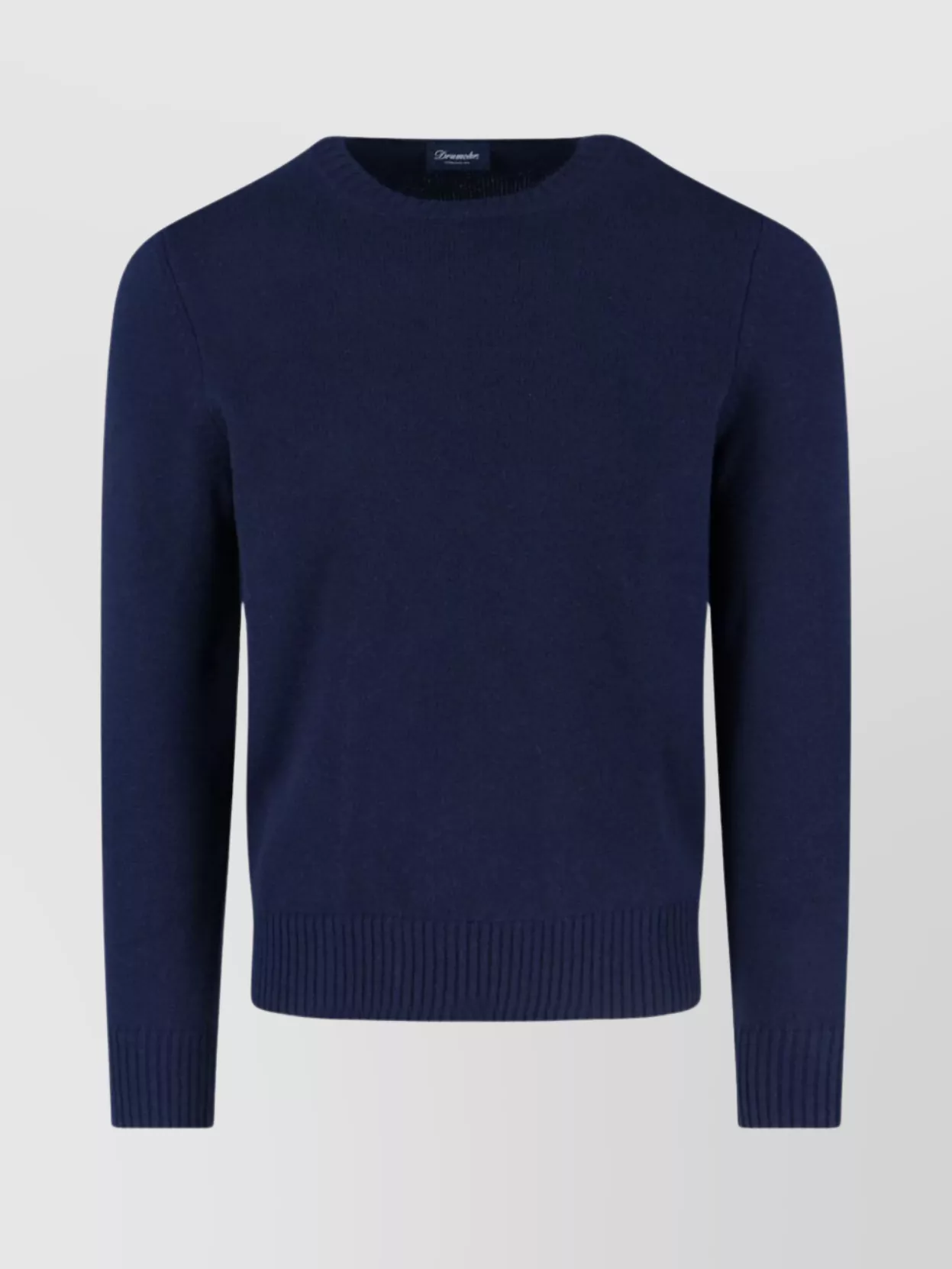 Drumohr Ribbed Crewneck Sweater With Cuffs And Hem In Blue