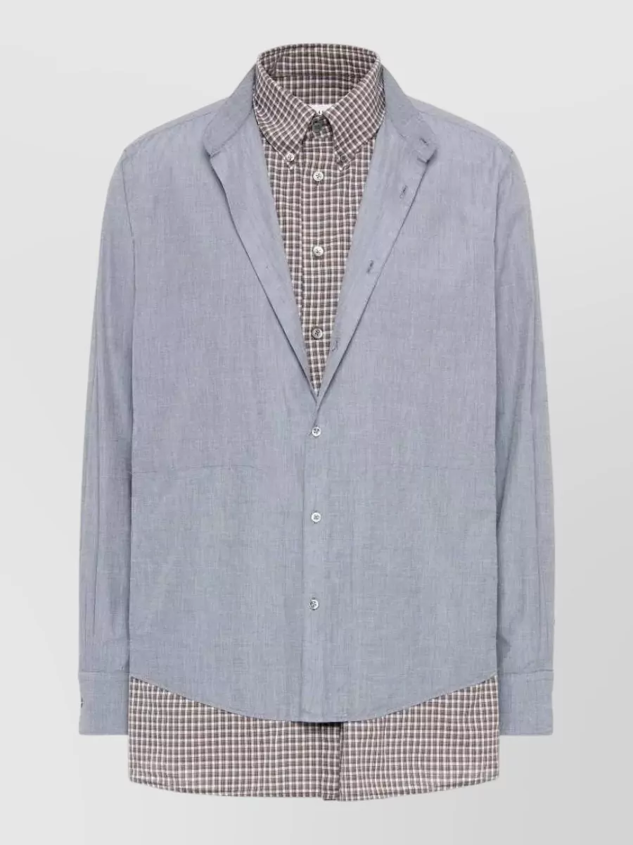 Maison Margiela cotton checked band collar long-sleeve shirt