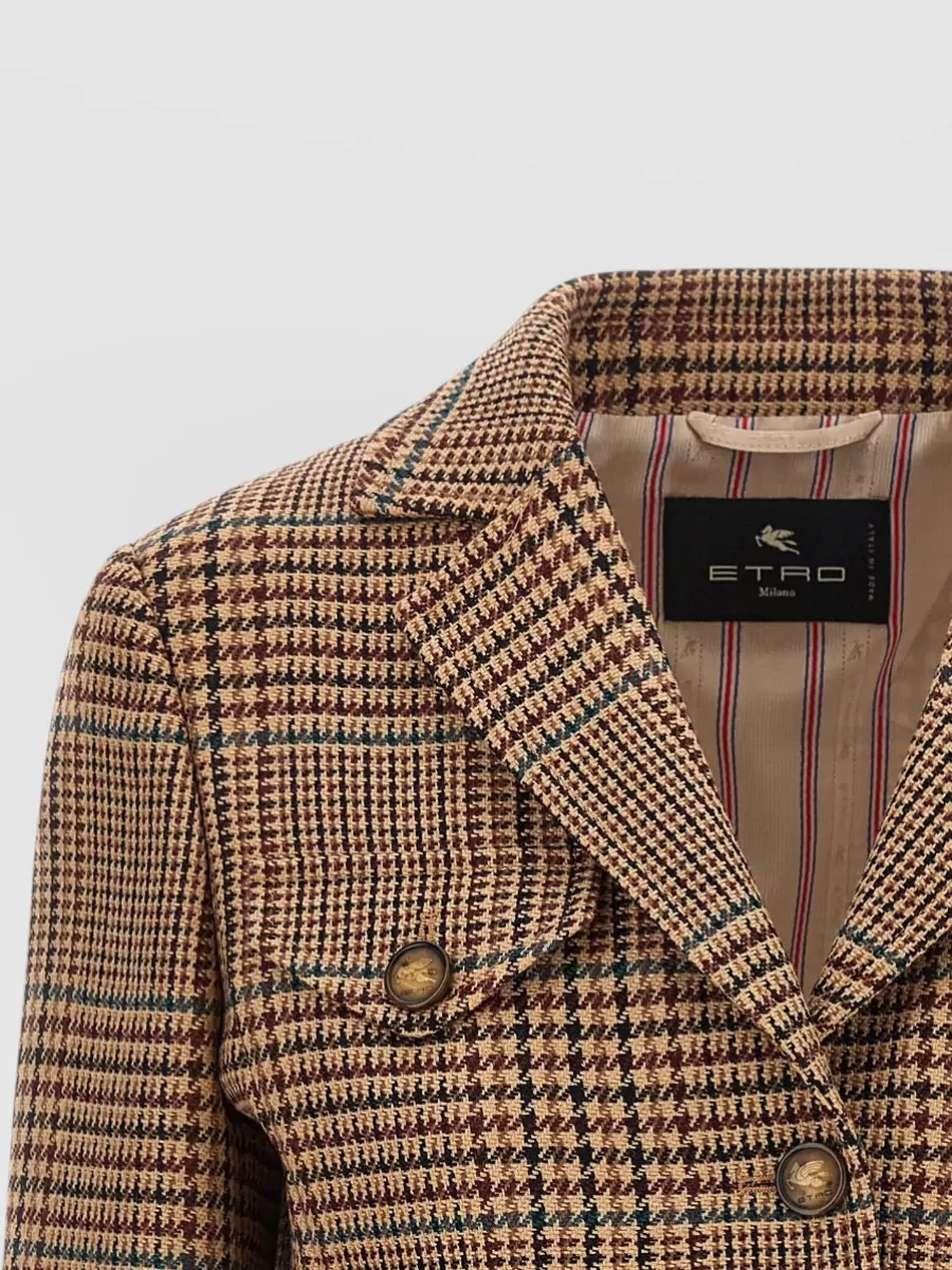 Etro Wool Cropped Single Breasted Prince Of Wales Blazer