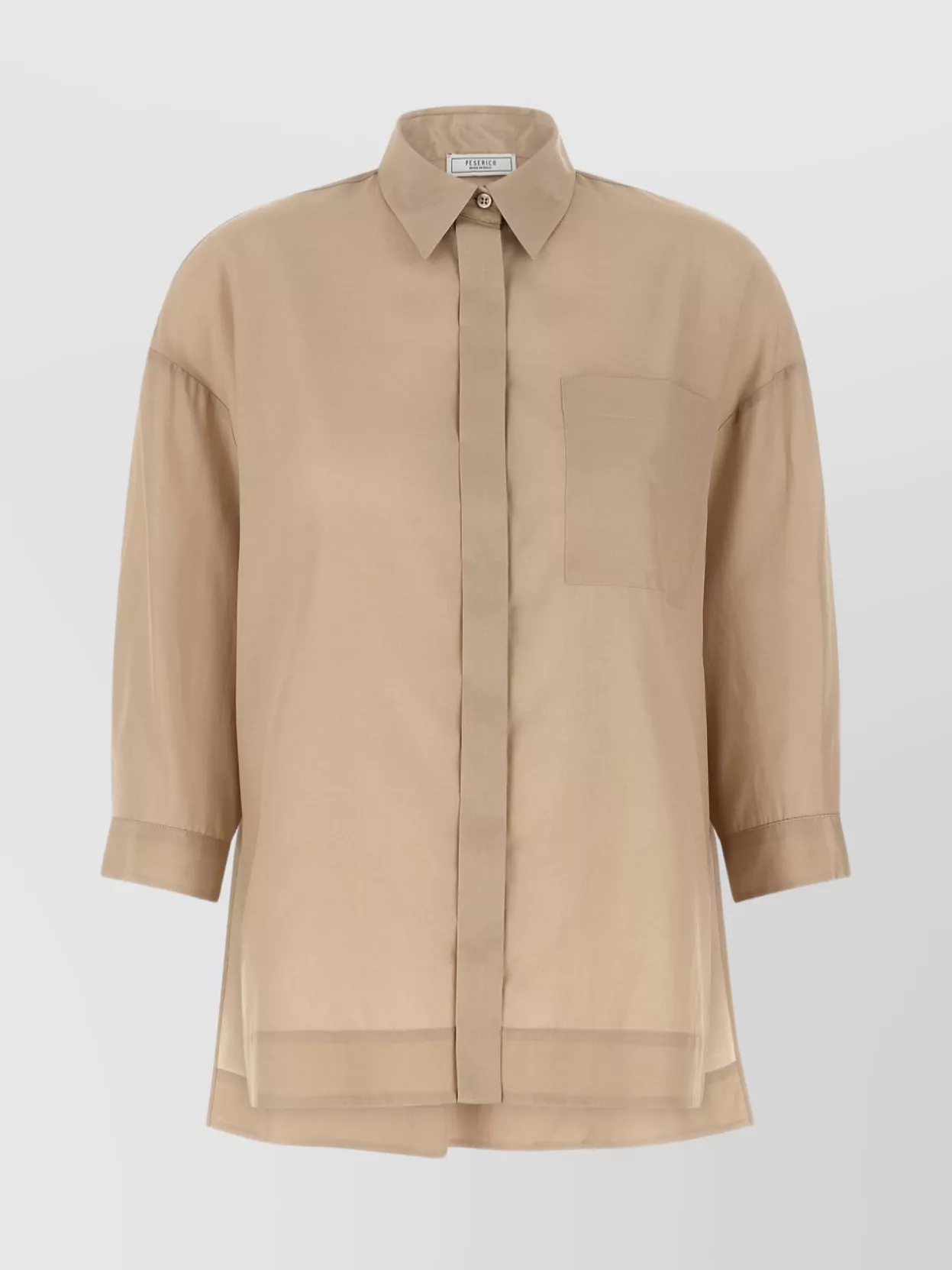 Peserico Longline Shirt With Chest Pocket In Nude