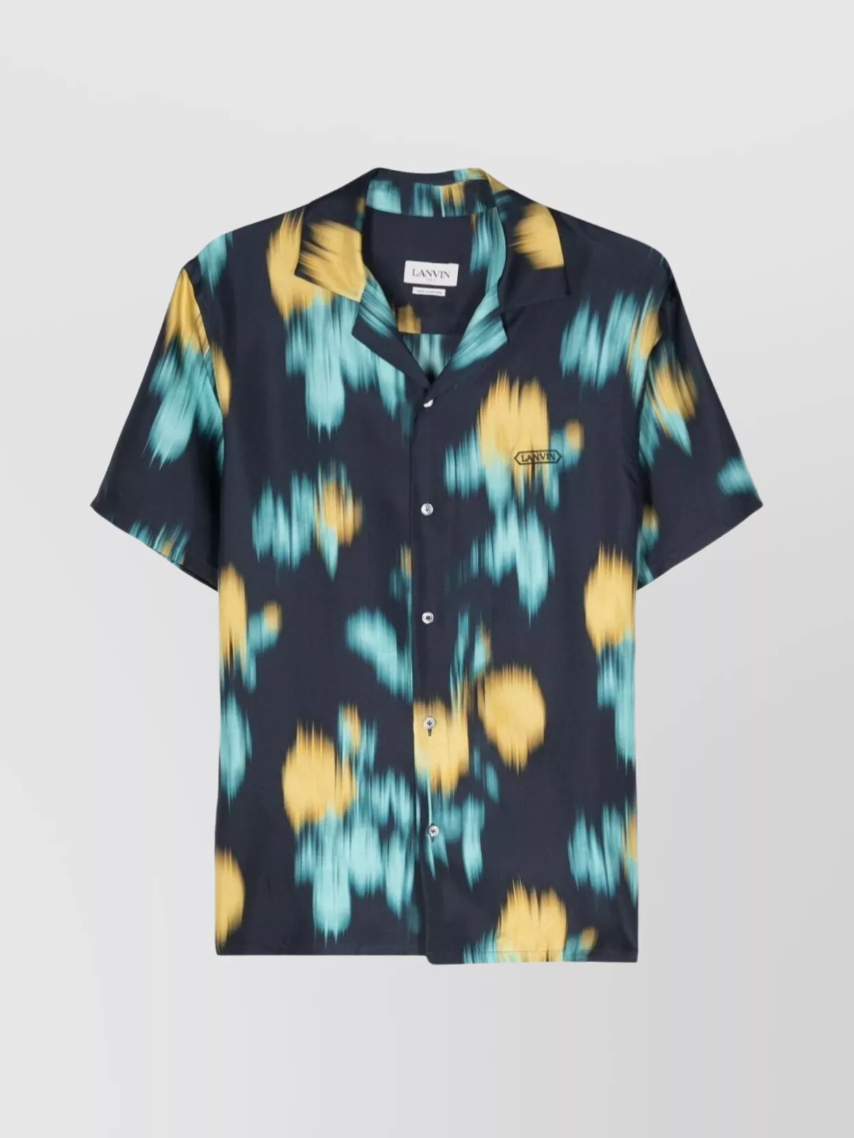 Shop Lanvin Cuban Collar Silk Shirt With Abstract Print