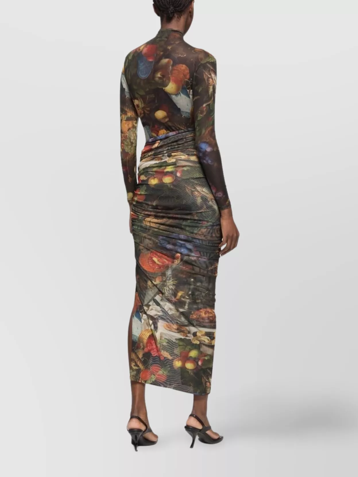 Az Factory Long Skirt With Side Slit And Fruit Print