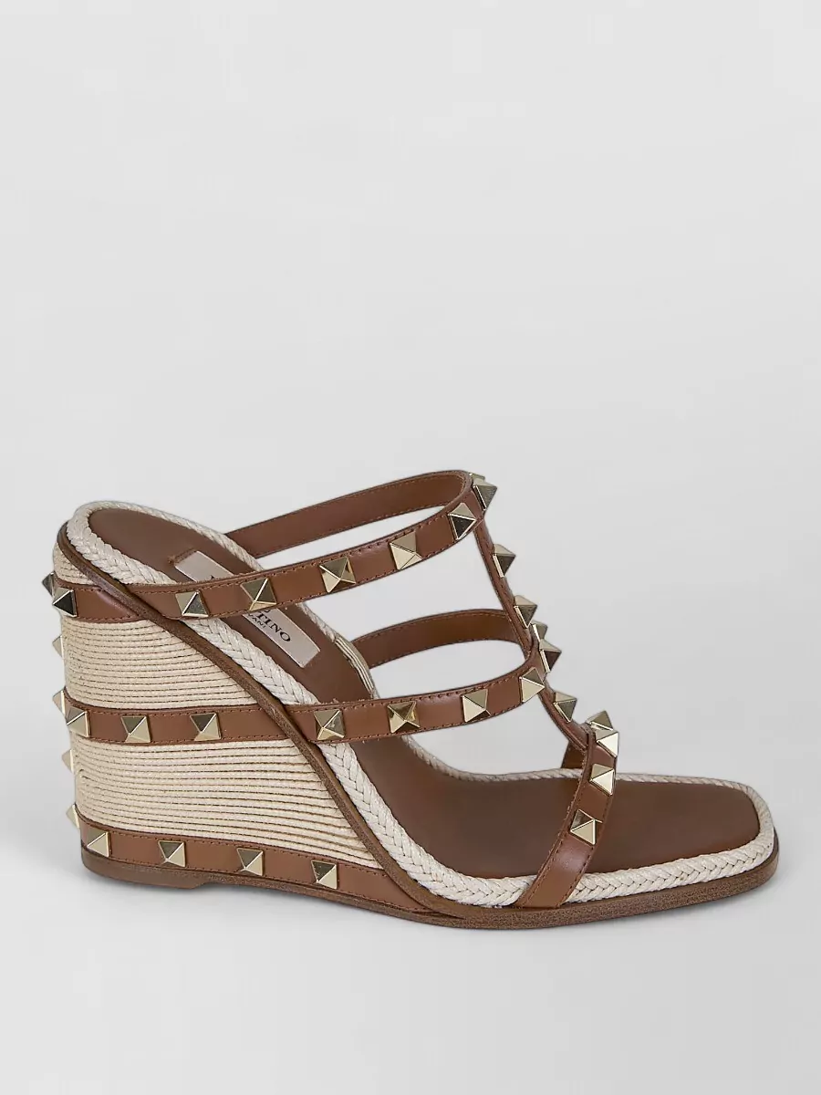 Valentino Garavani Rockstud Raffia Slide Espadrilles Wedge Heel