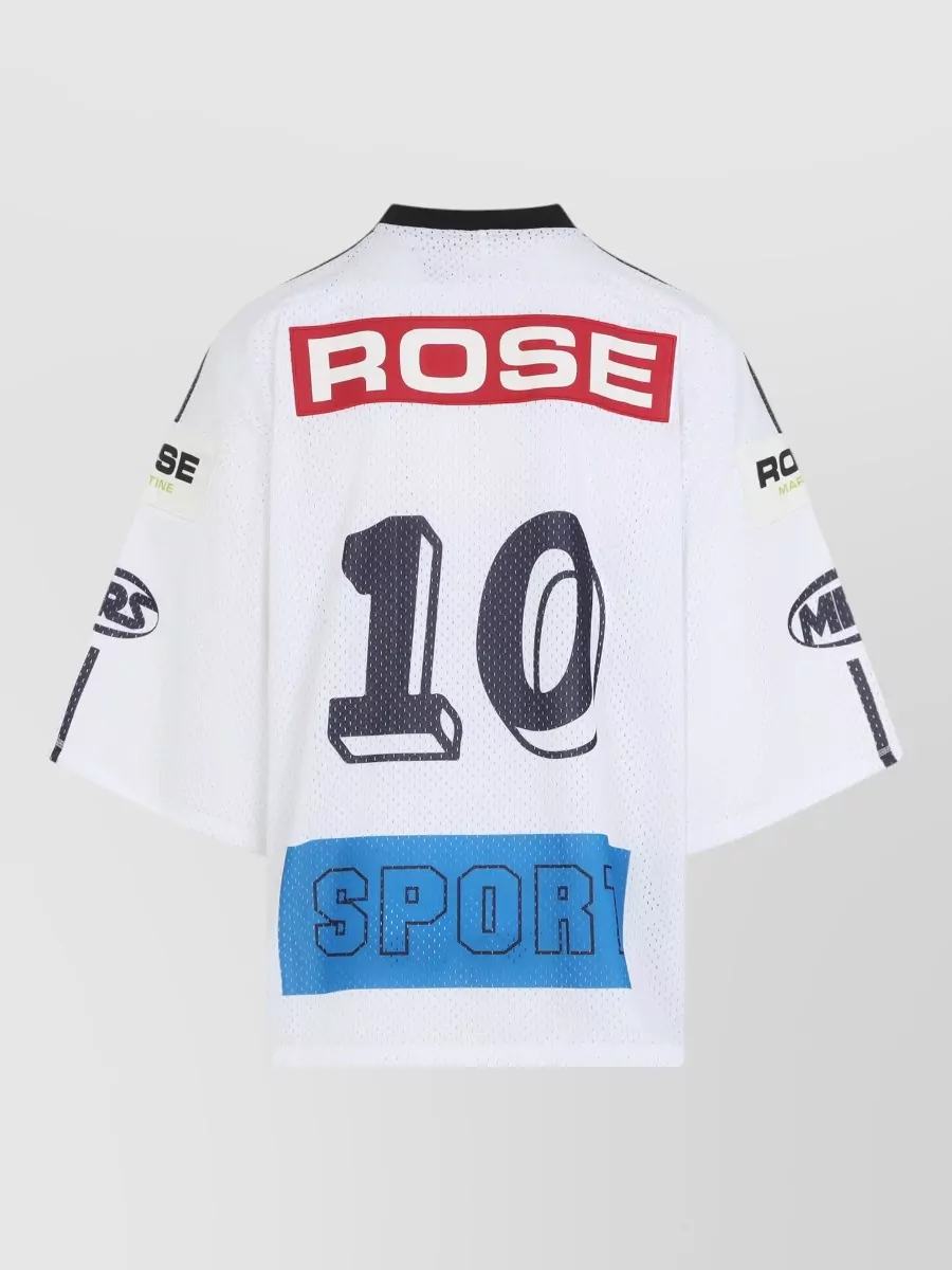Martine Rose Mesh Oversized V-Neck Long-Sleeve Logo-Print T-Shirt