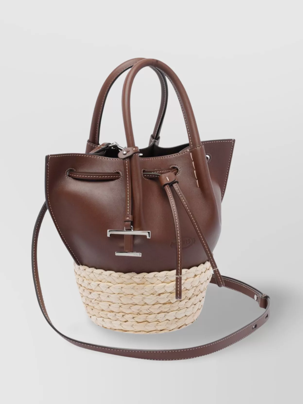Tod's Shopper With Leather Detail And Contrast Stitching In Brown