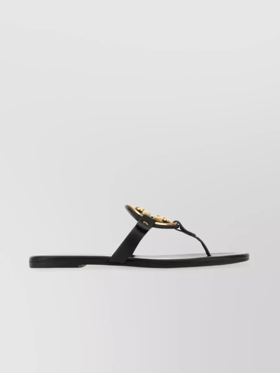 Shop Tory Burch Miller Leather Thong Slippers In Black