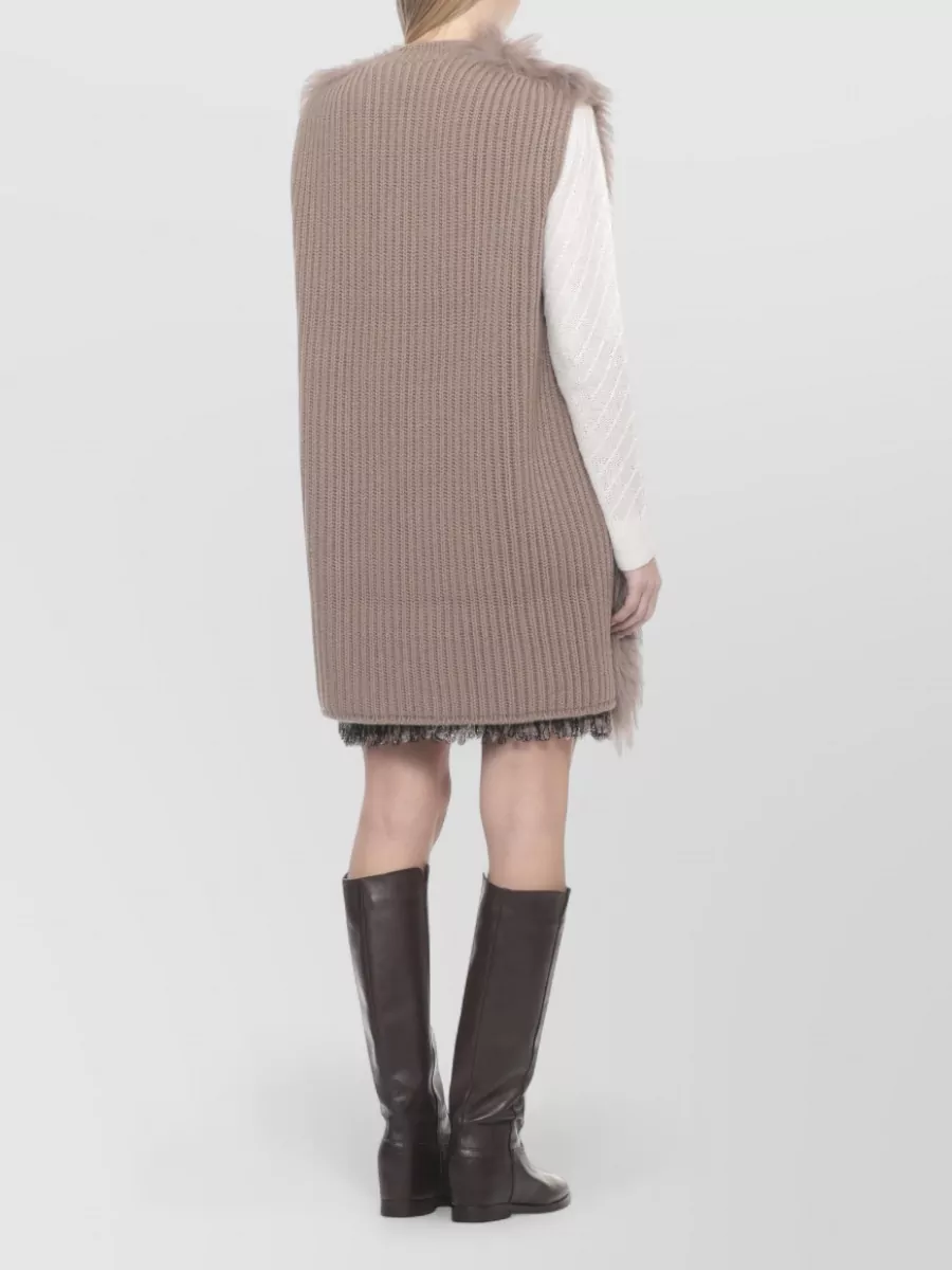 Fabiana Filippi Sleeveless Faux Fur Coat Round Neckline