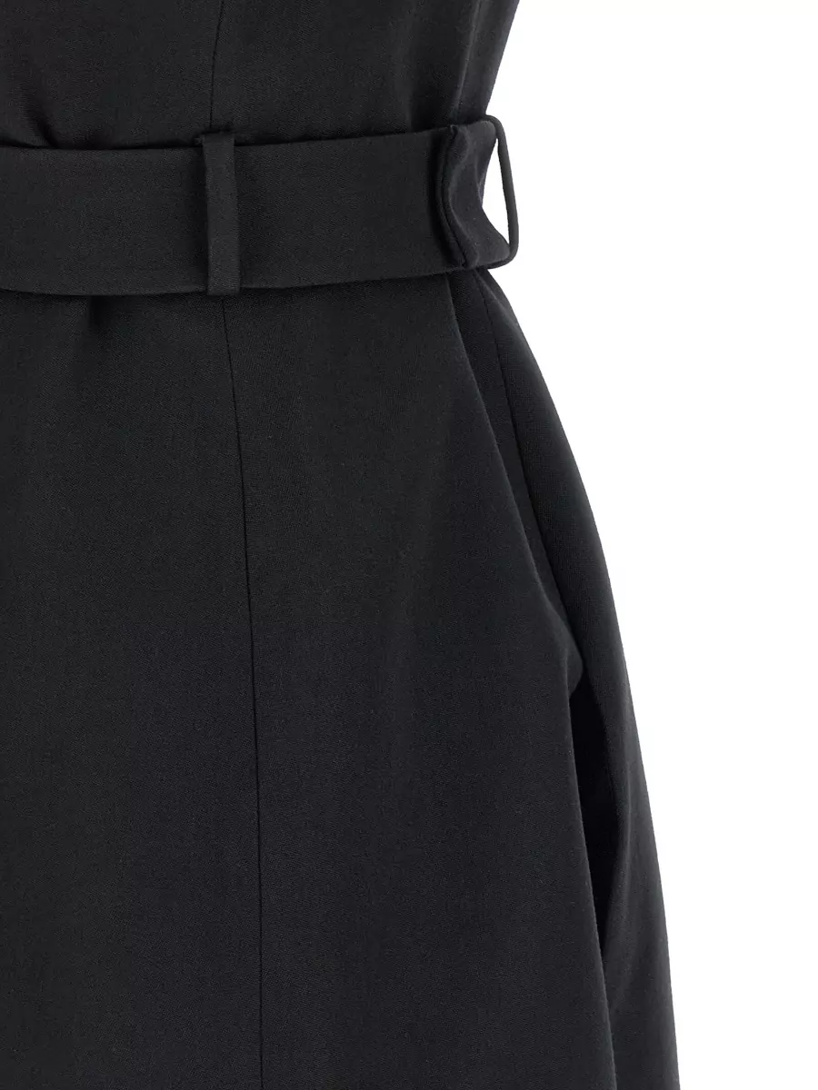 Balmain Sleeveless Wrap Dress Belted Waist Neckline