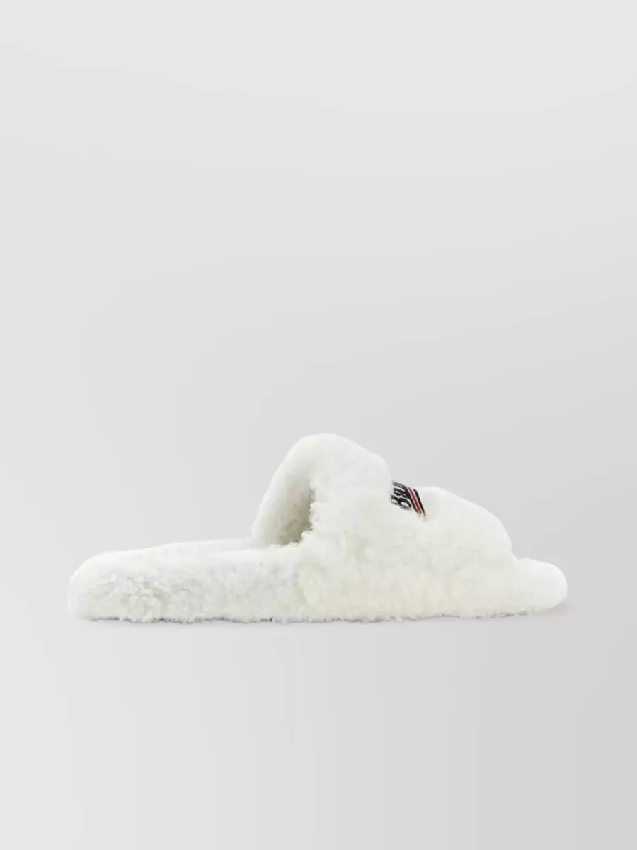 Balenciaga Shearling Furry Slippers With Round Toe And Flat Sole