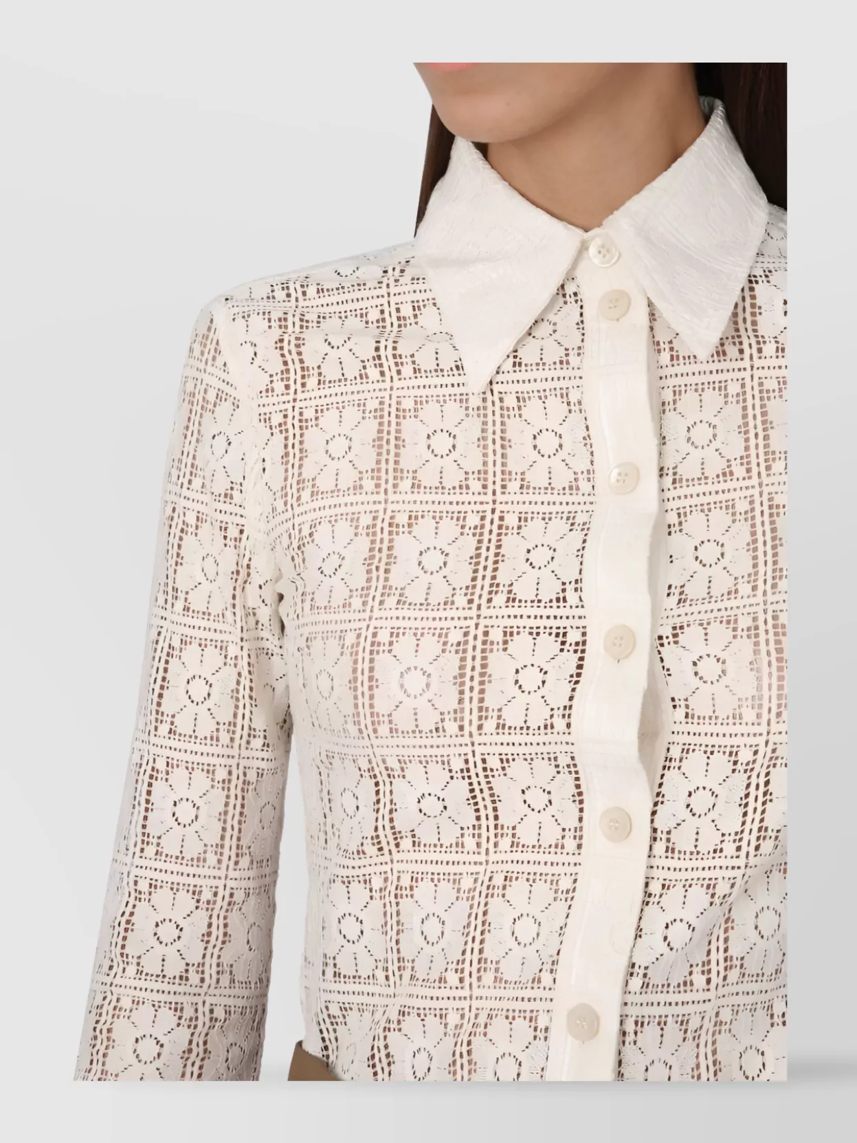 Max Mara Lace Long Sleeve Collared Shirt In White