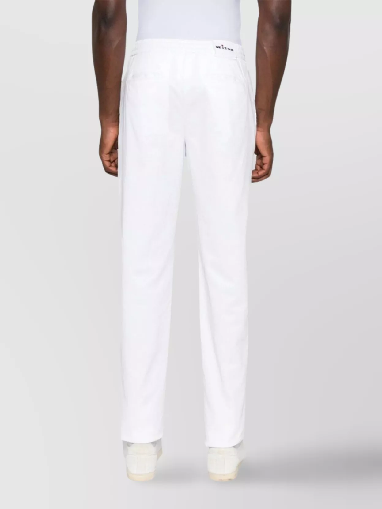 Shop Kiton Gabardine Drawstring Men's Trousers In White
