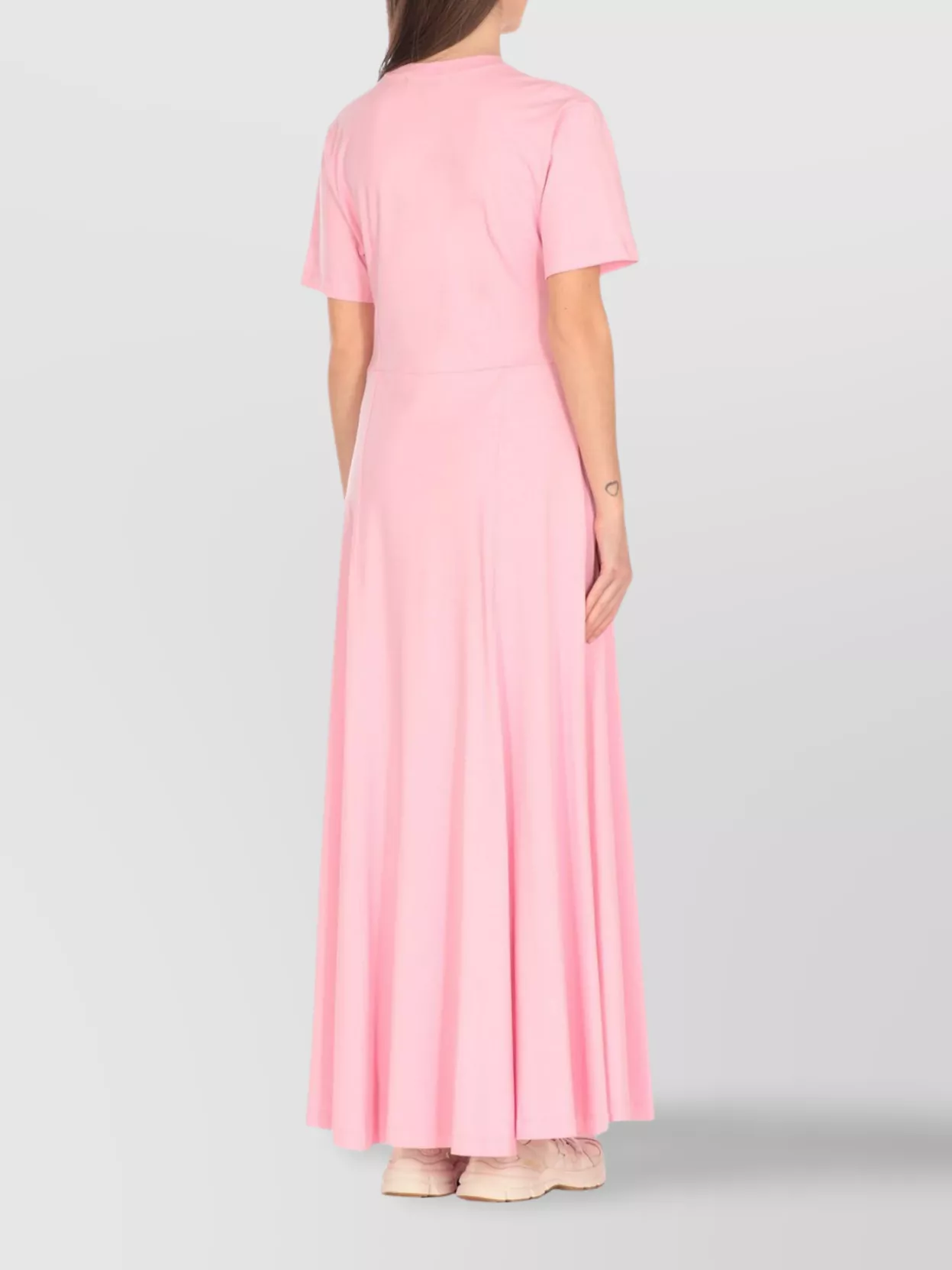 Msgm Cotton Maxi Dress Round Neck Short Sleeves