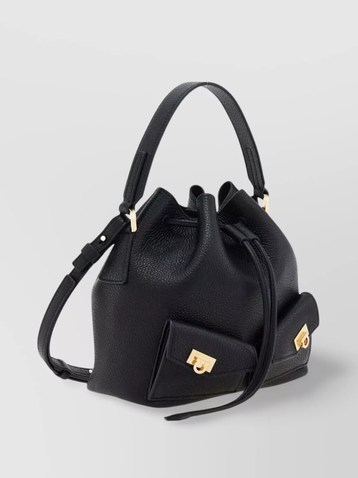 Ferragamo Buckles Textured Multipocket Bucket Bag