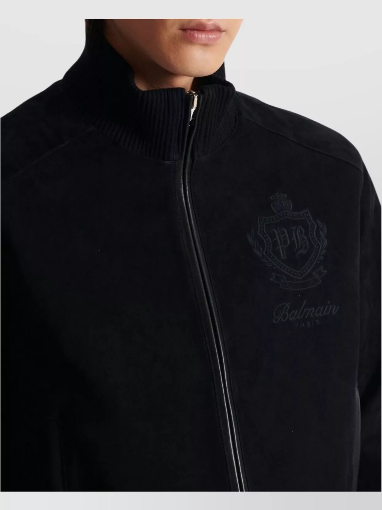 Balmain High Collar Blazer With Ribbed Cuffs And Hem