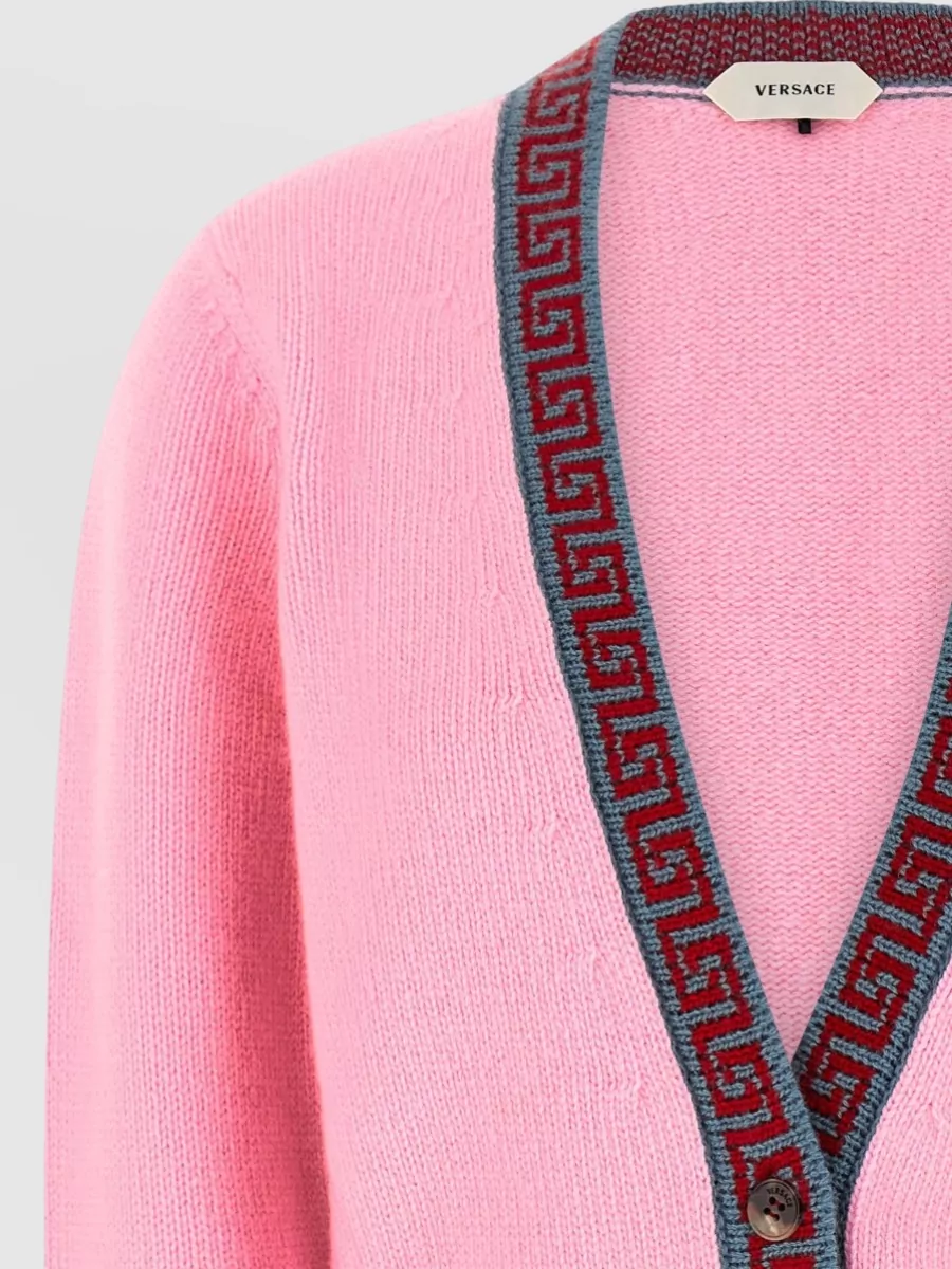 Versace Cashmere Wool V-Neck Ribbed Cardigan