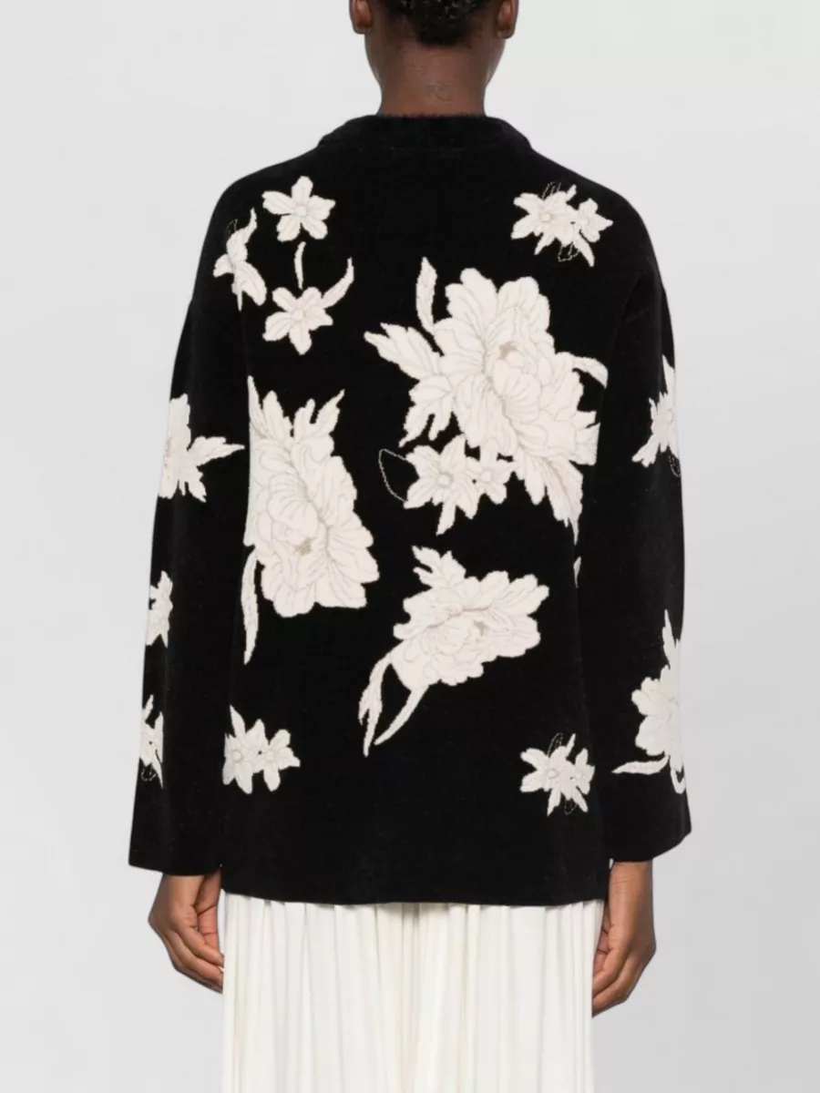 Forte Forte Floral-Embroidered Brushed V-Neck Cardigan