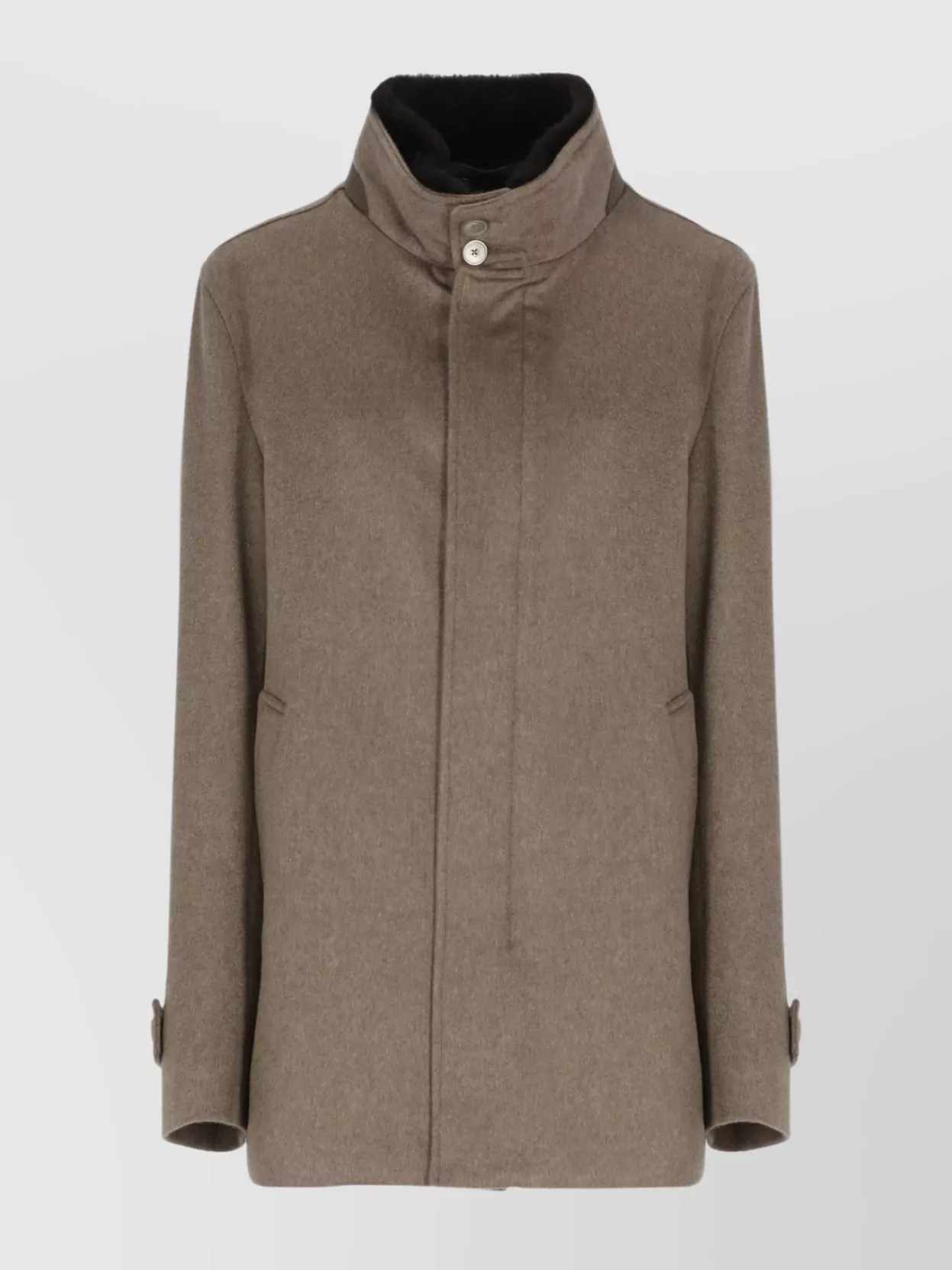 Herno Beige Cashmere Coat With Fur-lined High Neck In Brown