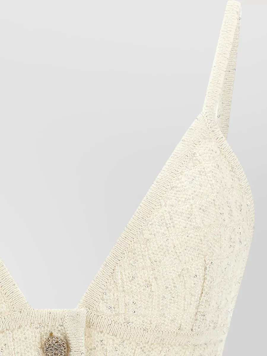 Alessandra Rich Sequin Knit Top Button Detail Spaghetti Straps