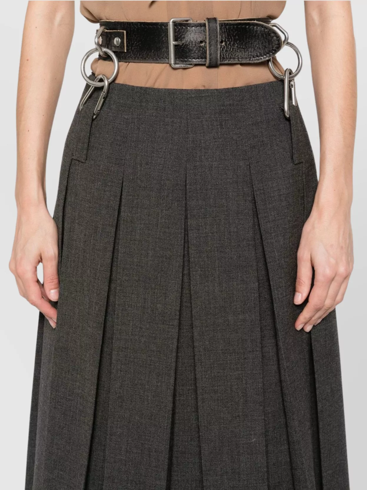 Prada Pleated High Waist Midi Skirt