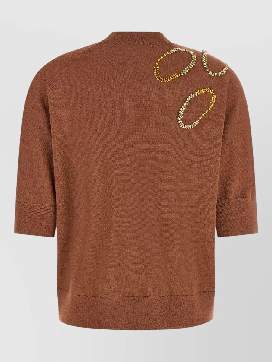 Dries Van Noten Merino Wool Embellished Short-Sleeve Crew-Neck Sweater