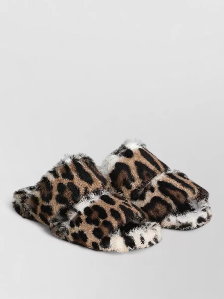 Dolce&Gabbana Leather Leopard-Print Fur-Trim Slippers