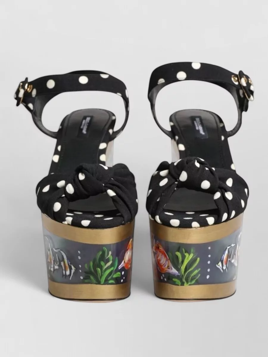 Dolce&Gabbana Leather Polka Dot Wedge Sandals