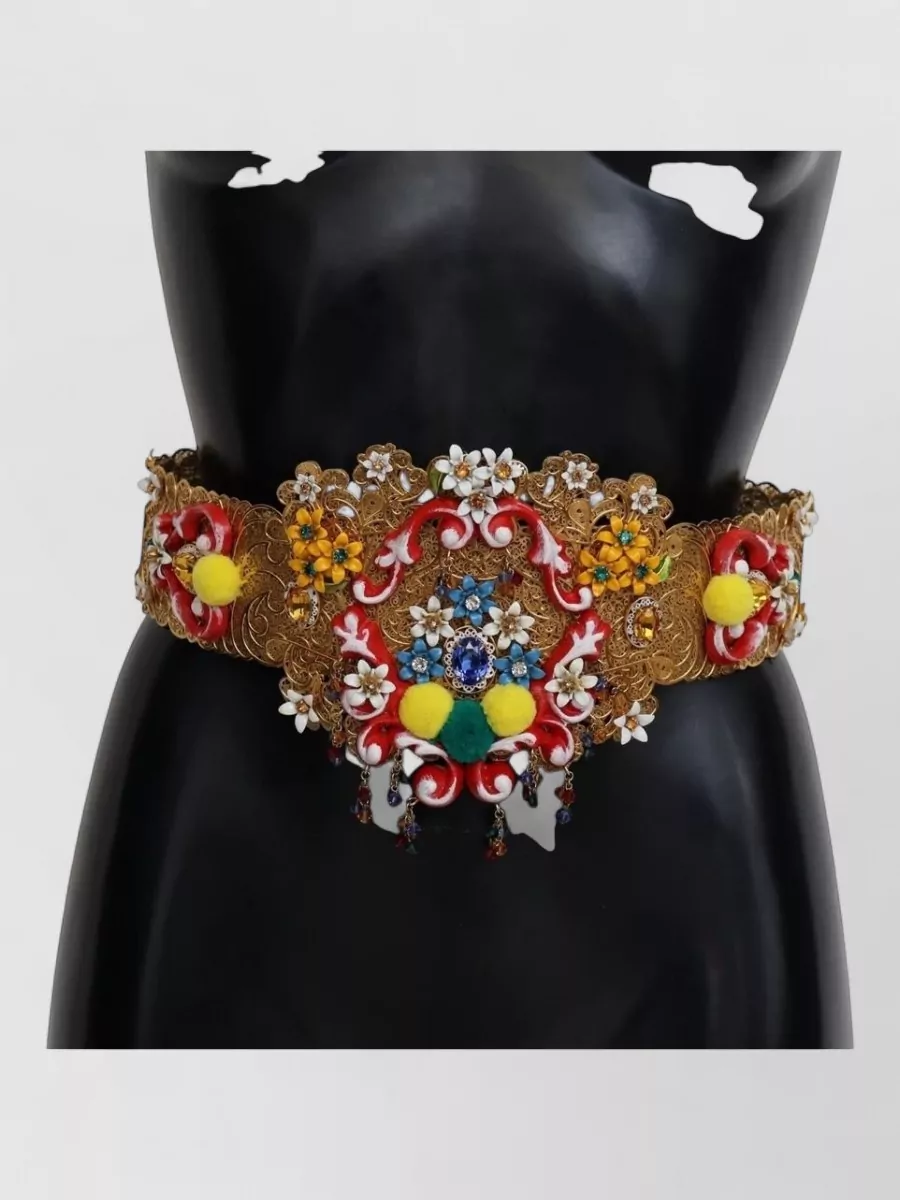Dolce&Gabbana Crystal Embellished Floral Wide Waist Belt