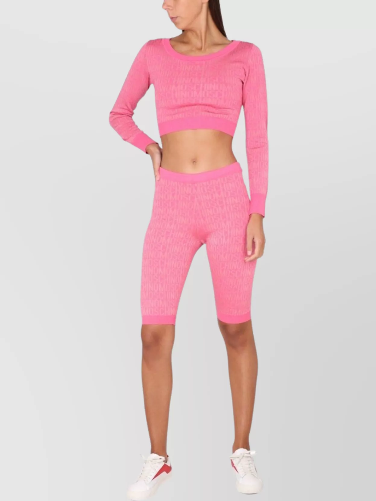 Moschino Cropped Pullover With Allover Logo Pattern