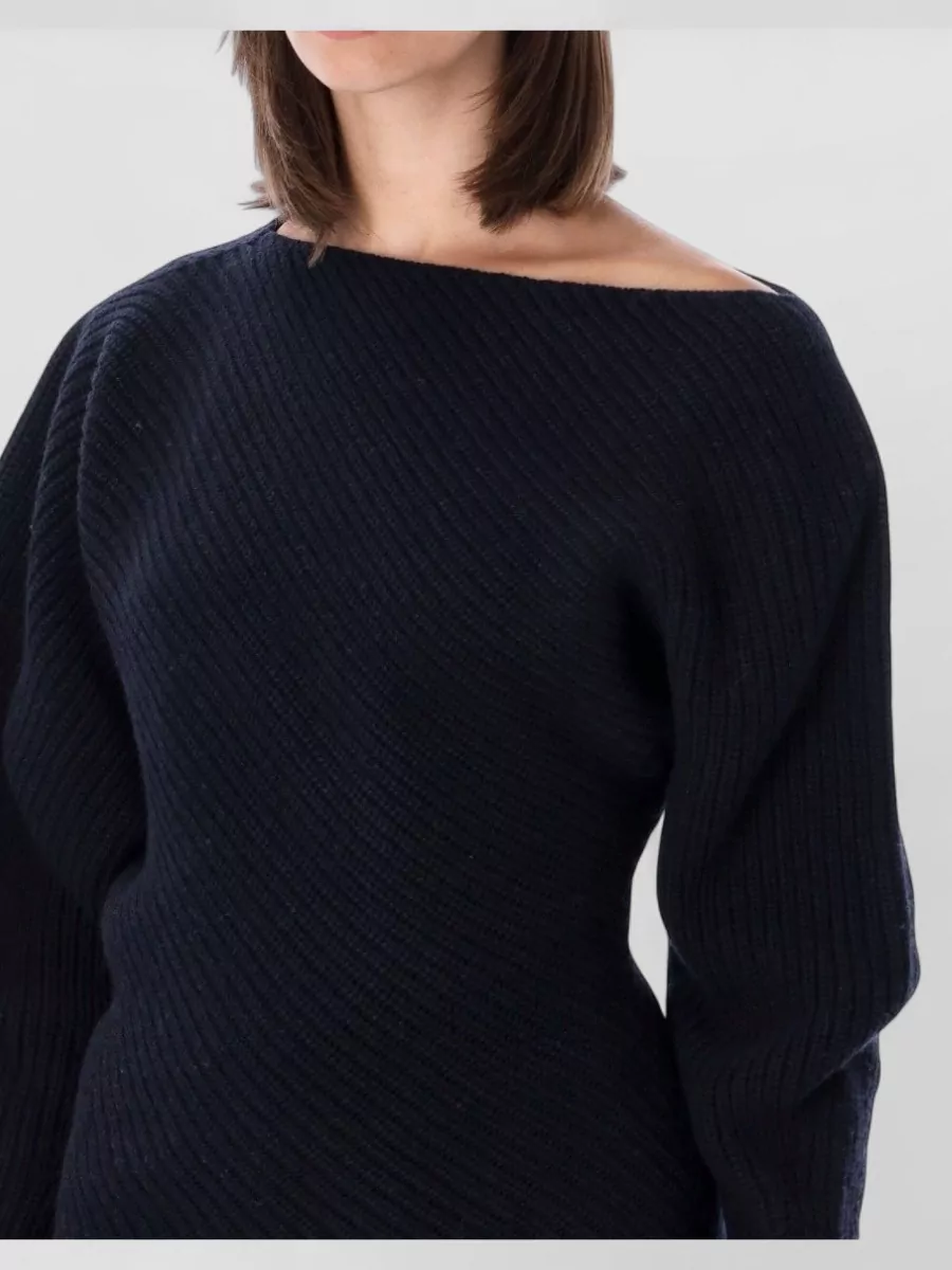 Alberta Ferretti Ribbed Asymmetric Wool Silk Cashmere Sweater