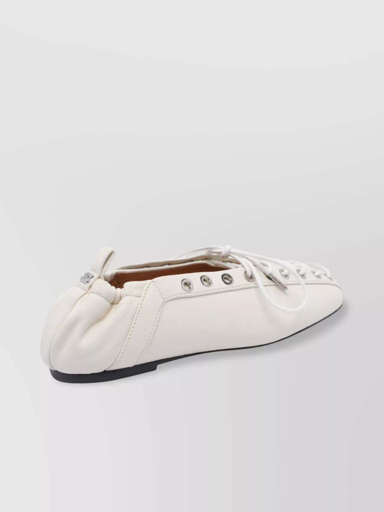 Ganni Lace-up Embellished Recycled Leather Ballet Flats In Neutral