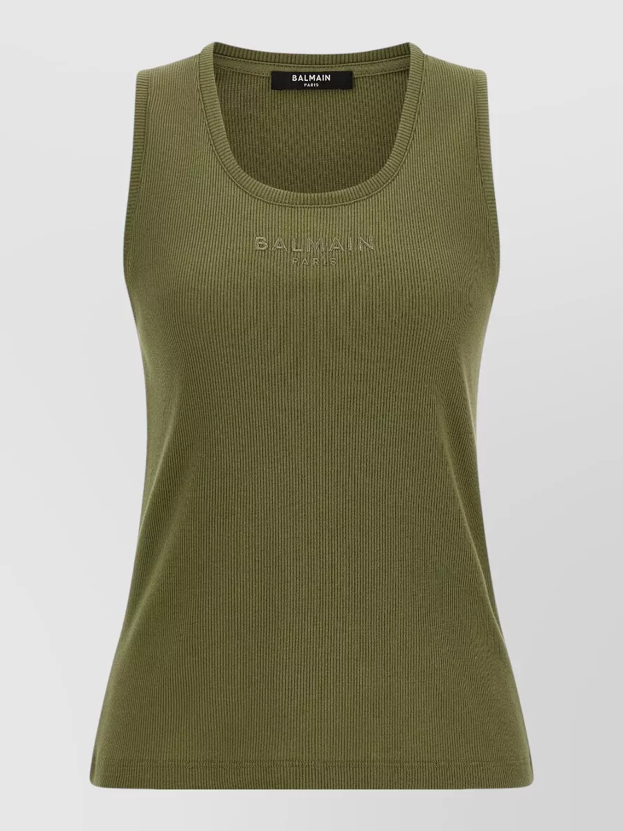 Balmain Ribbed logo embroidery tank top