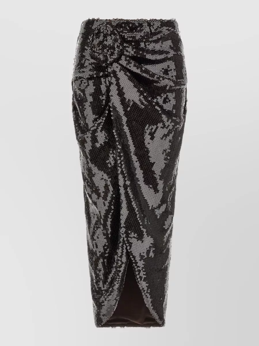 Rotate Birger Christensen sequined draped knot midi fitted skirt