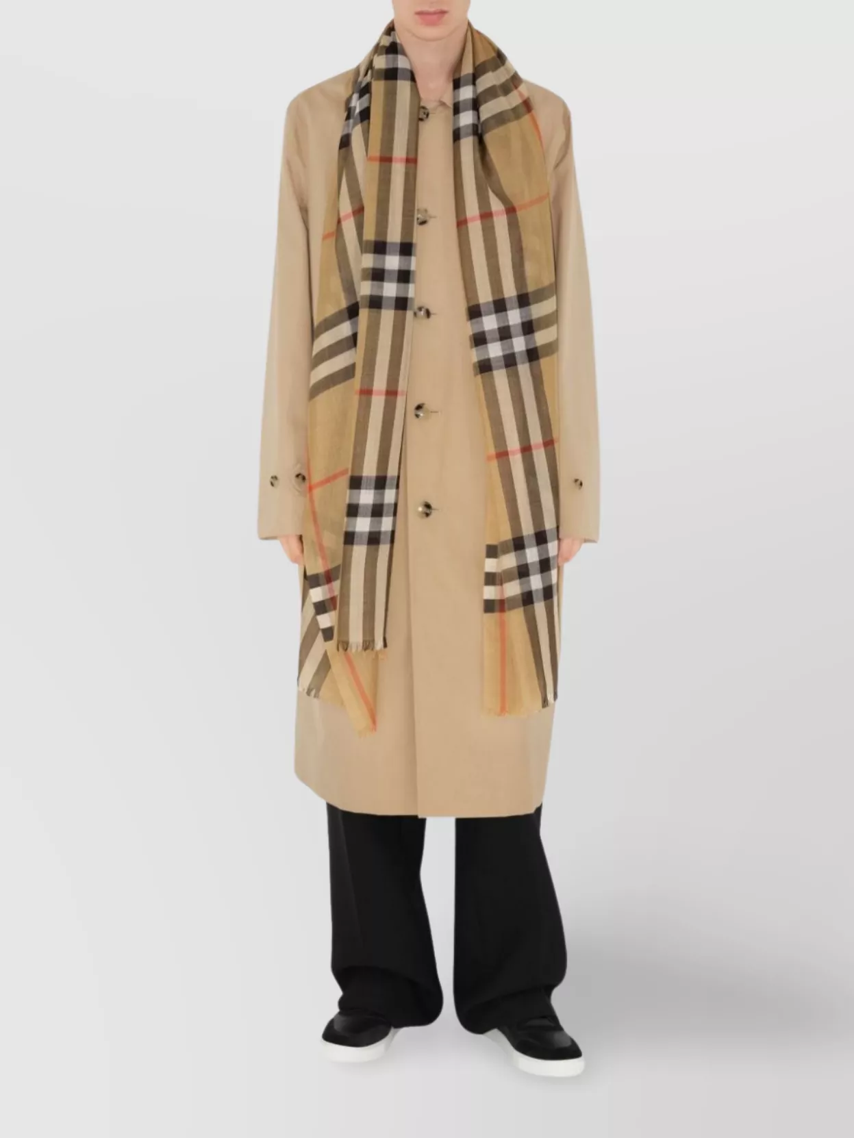 Burberry Frayed Edge Wool Silk Blend Scarf