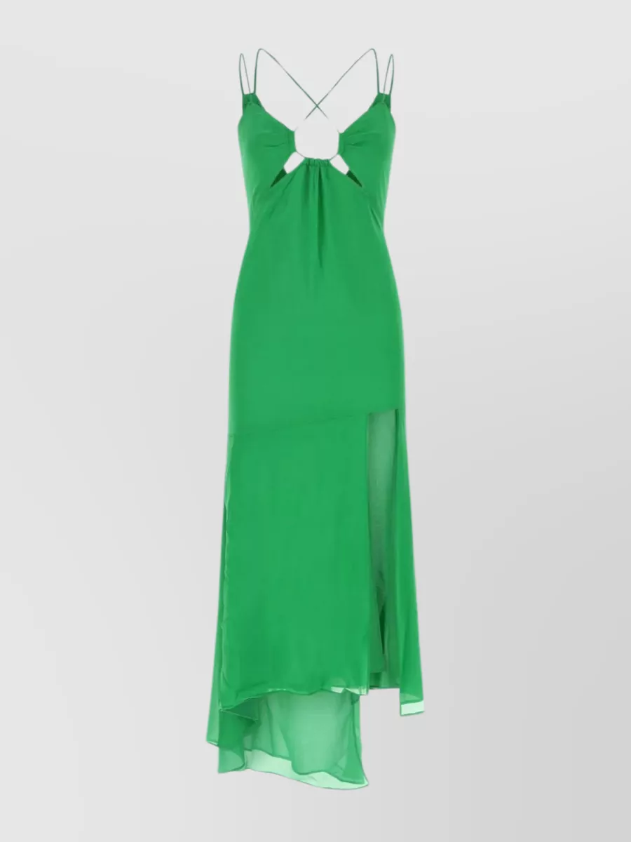 Shop The Andamane Silk Dress With Unique Hemline And Front Cut-outs In Green