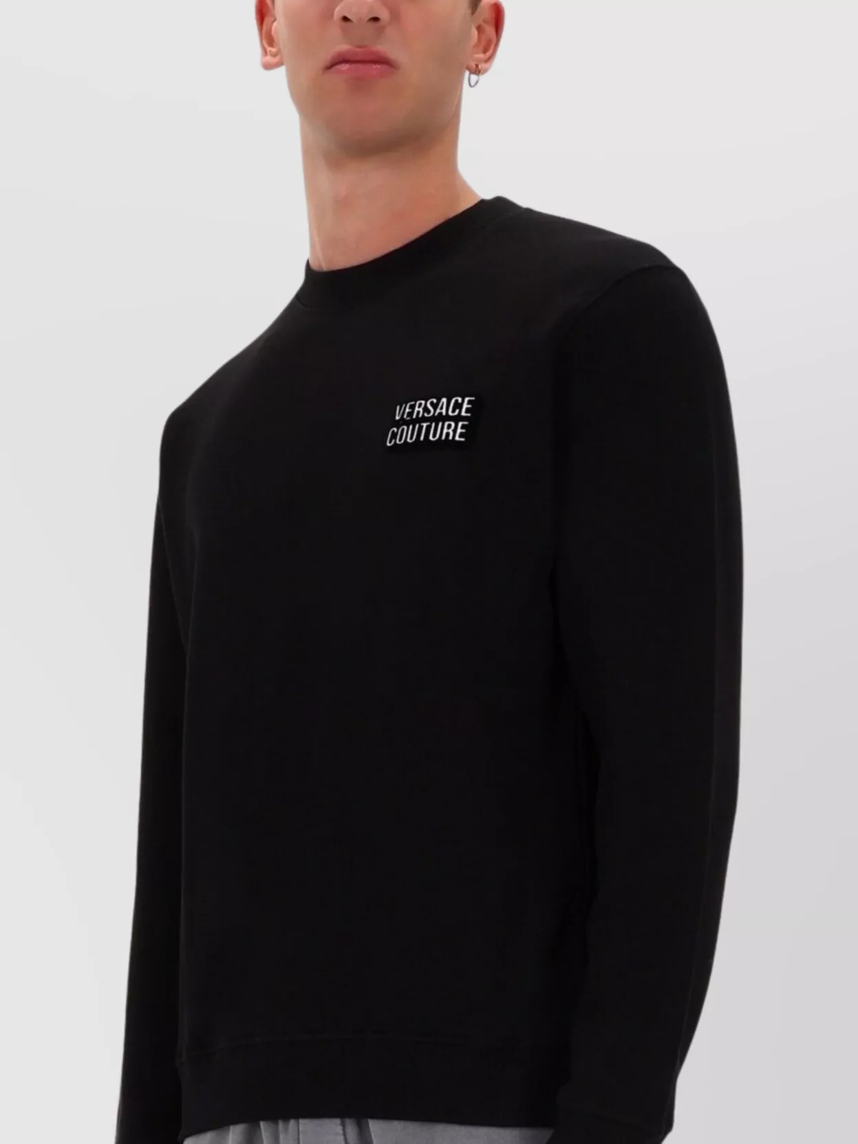 Versace Jeans Couture Ribbed Hem Long Sleeve Crew Neck Sweater