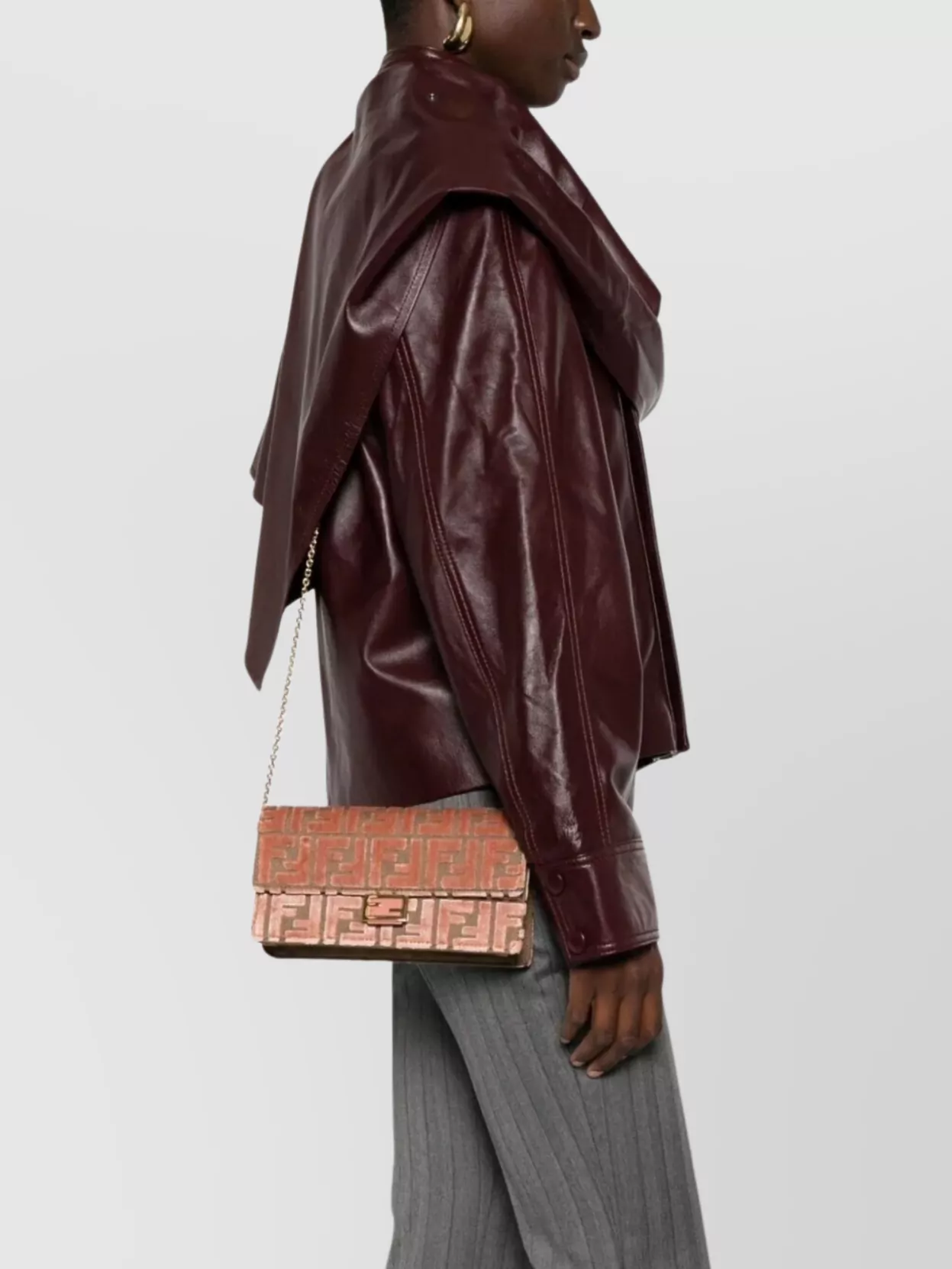 Fendi Chain Strap Jacquard Velvet Baguette