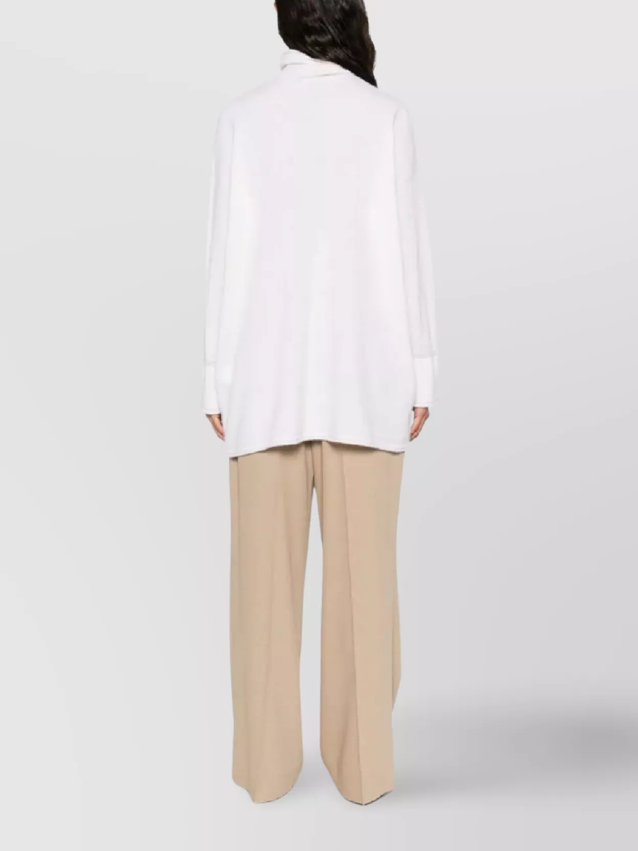 Max Mara High-neck Cashmere Top With Subtle Cuff Detailing In White