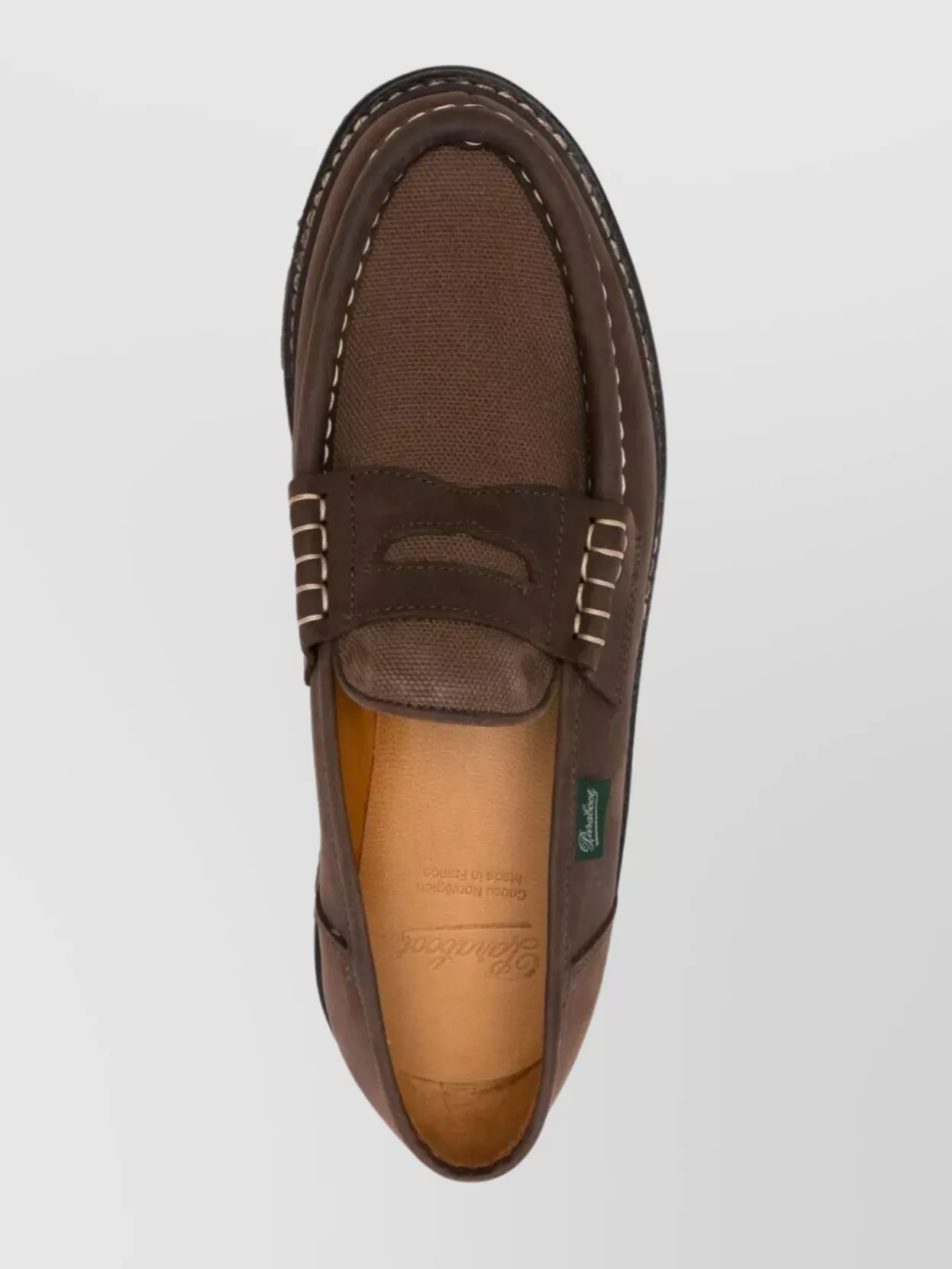 Paraboot Suede Loafers Canvas Inserts Round Toe