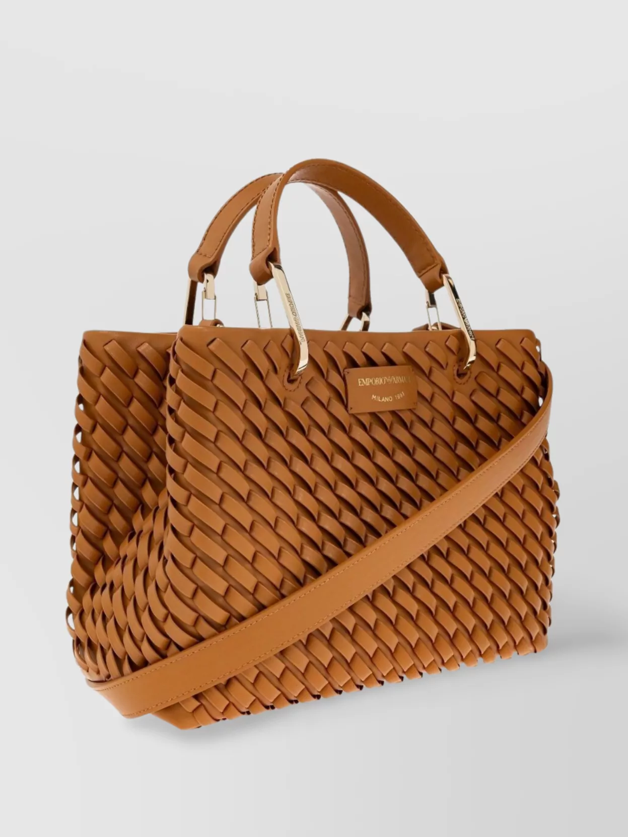 Emporio Armani Small Woven Tote Bag With Metal Hardware