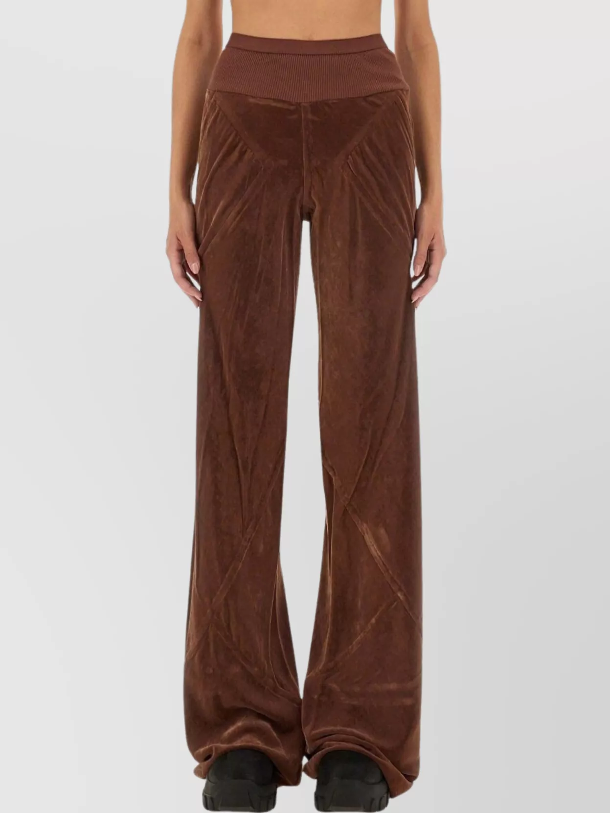 Shop Rick Owens Velvet Wide Leg Trousers