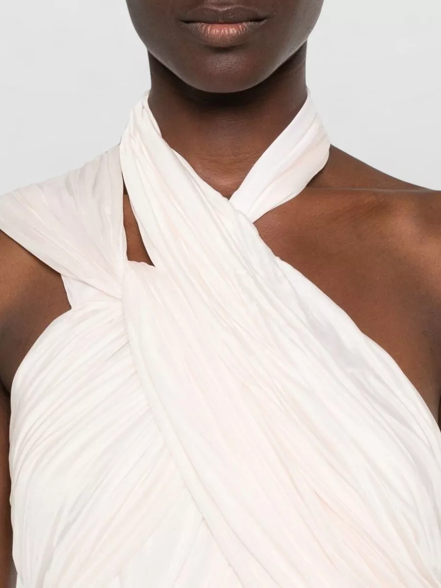 Balmain Draped Halterneck Sleeveless Asymmetric-Hem Midi Dress