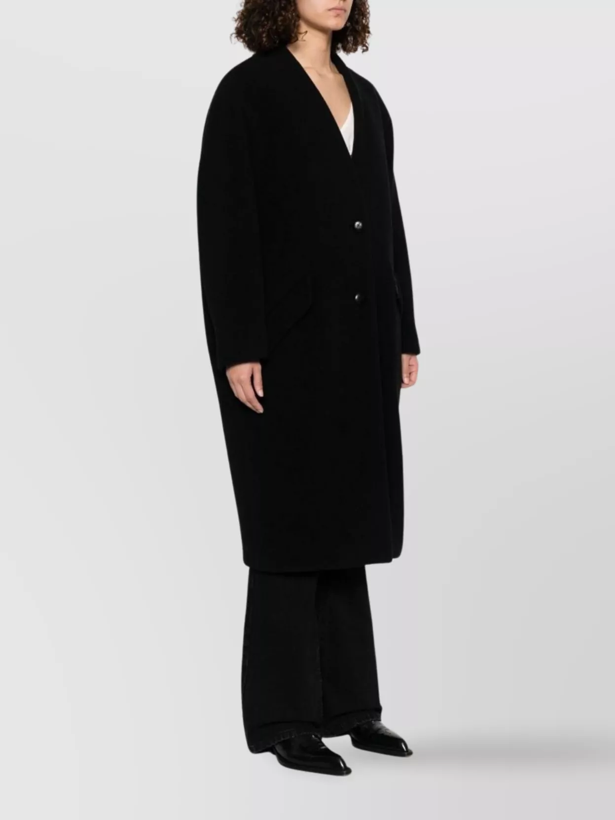 Isabel Marant Wool Coat With Shoulder Pads And V-neckline In Black