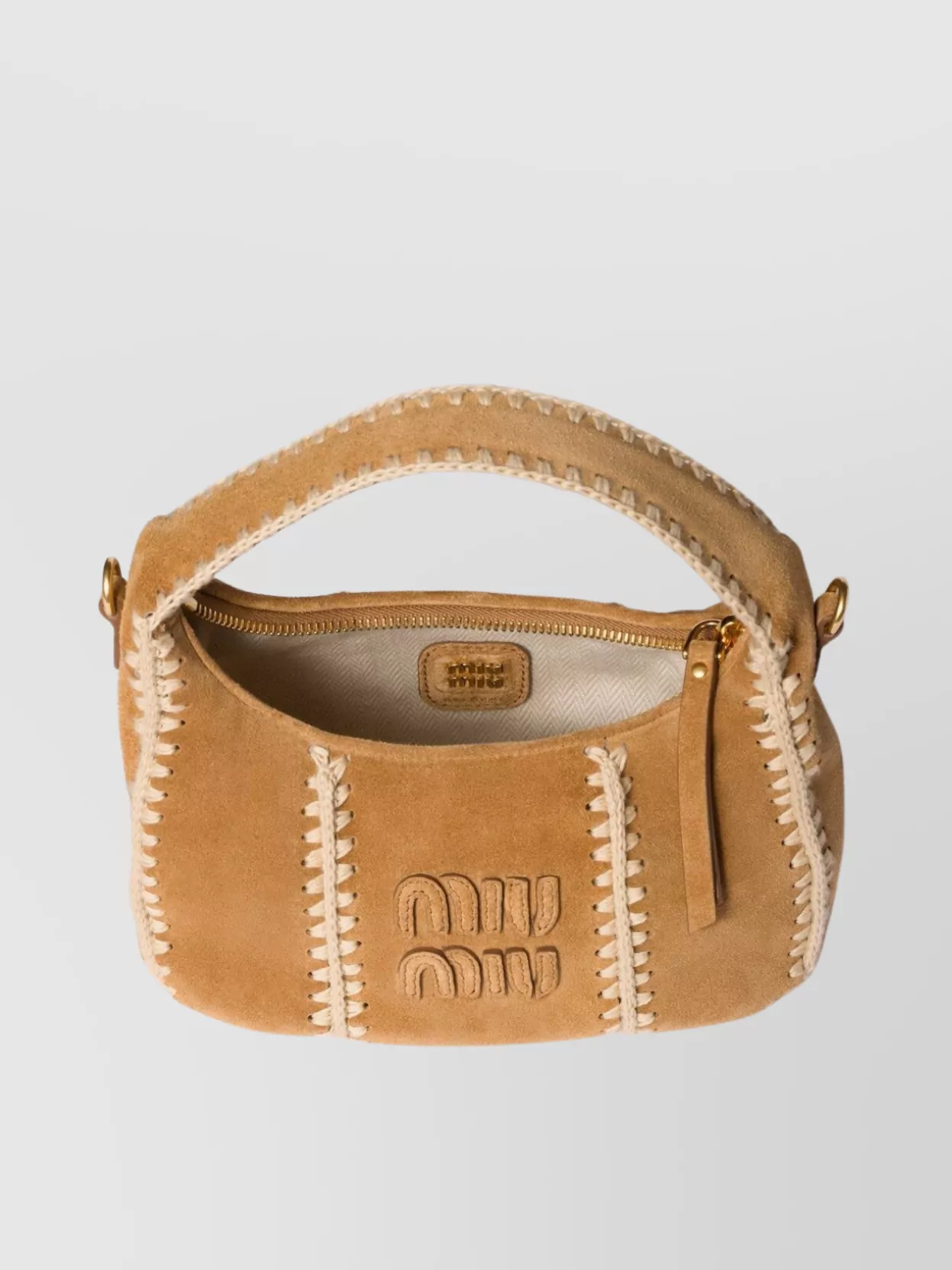 Miu Miu Suede Crochet Tote Bag In Brown