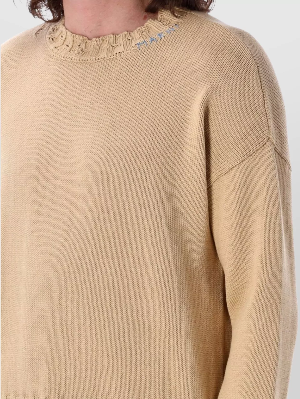Marni Distressed Crew Neck Knit With Ribbed Hem And Cuffs