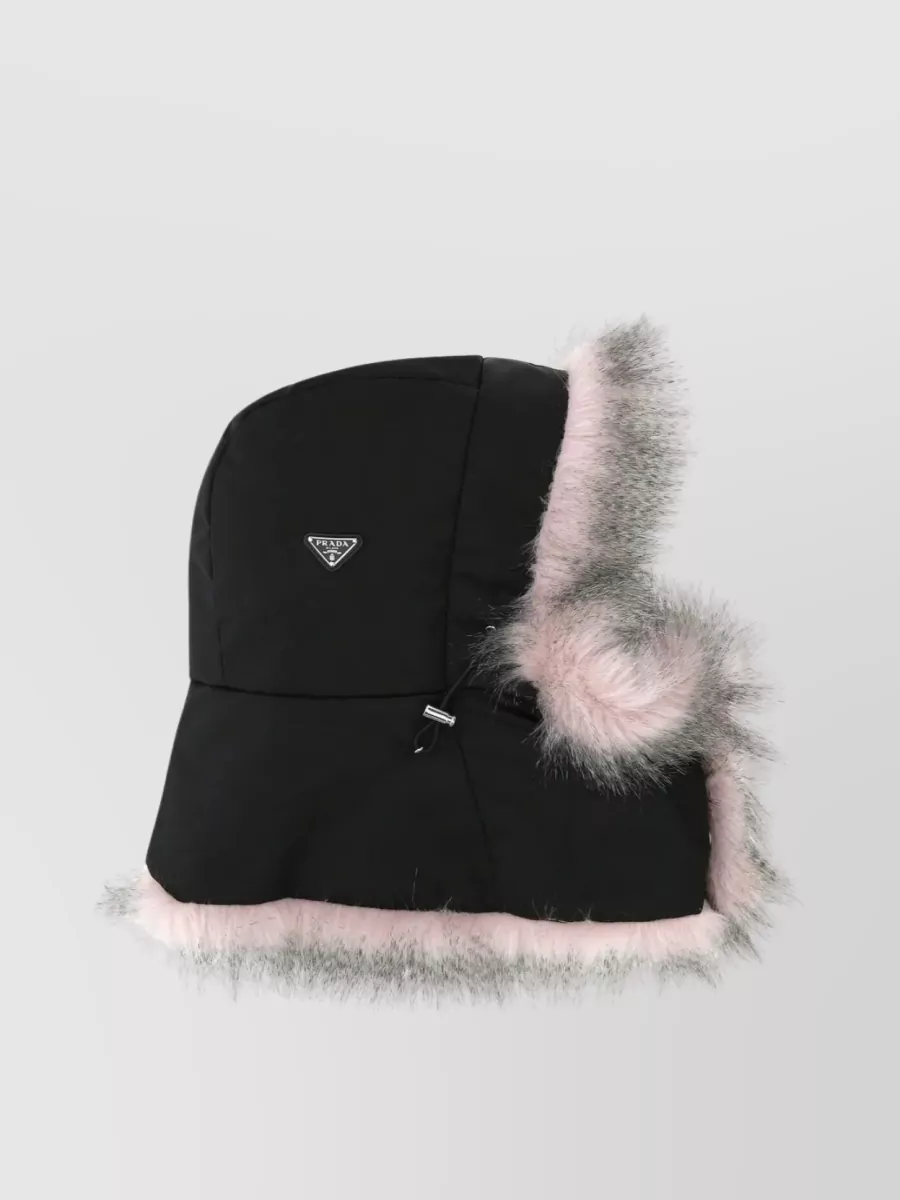 Shop Prada Nylon Hat: Hooded With Fur Trim In White