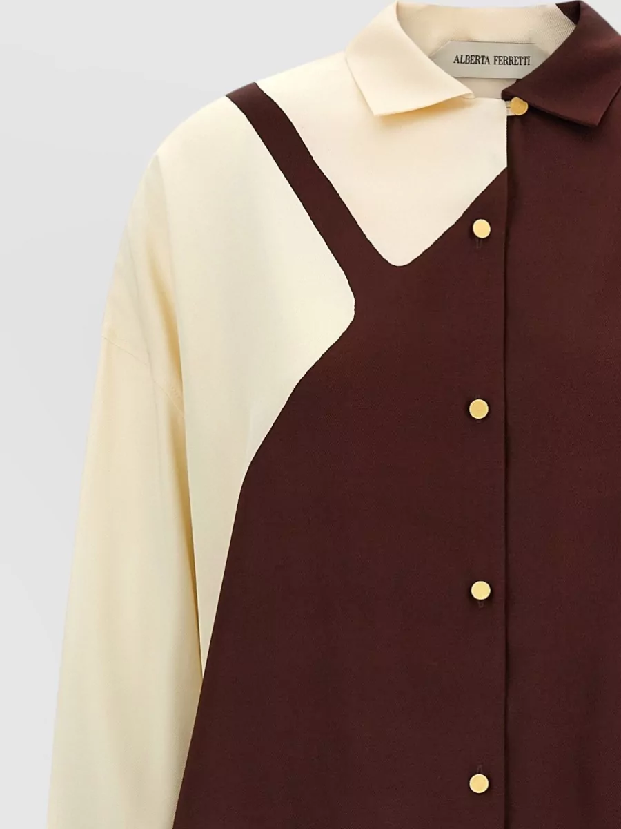 Alberta Ferretti Printed Asymmetric Long-Sleeve Shirt Dress
