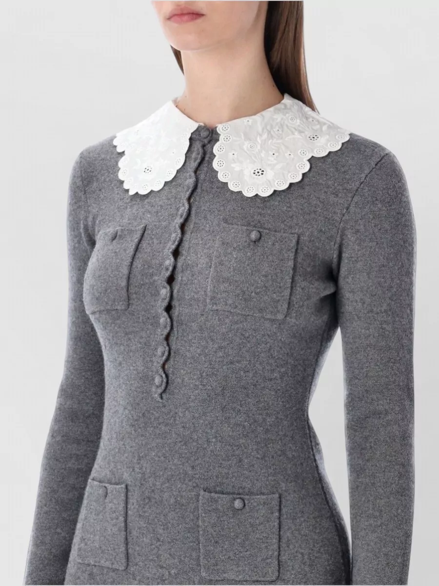 Self-Portrait Cashmere Knit Lace Collar Mini Dress