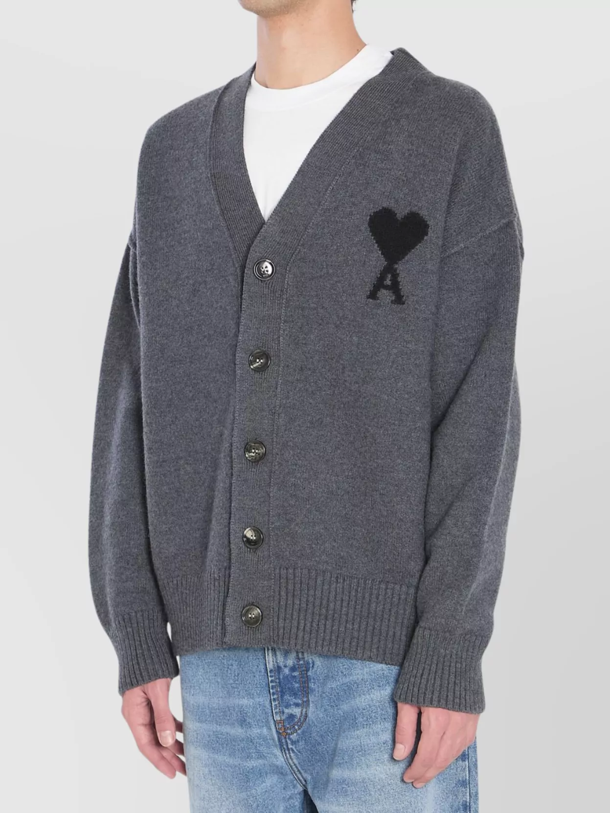 Ami Paris Heart Friend Wool Cardigan With Exposed Seams