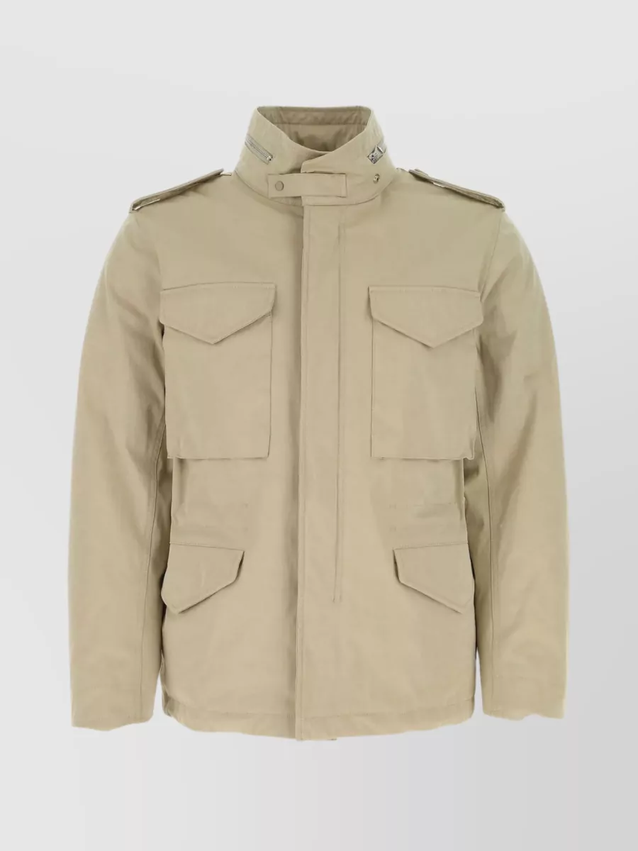 Shop Ten C Padded Jacket With Adjustable Cuffs And Decorative Shoulder Straps In Beige