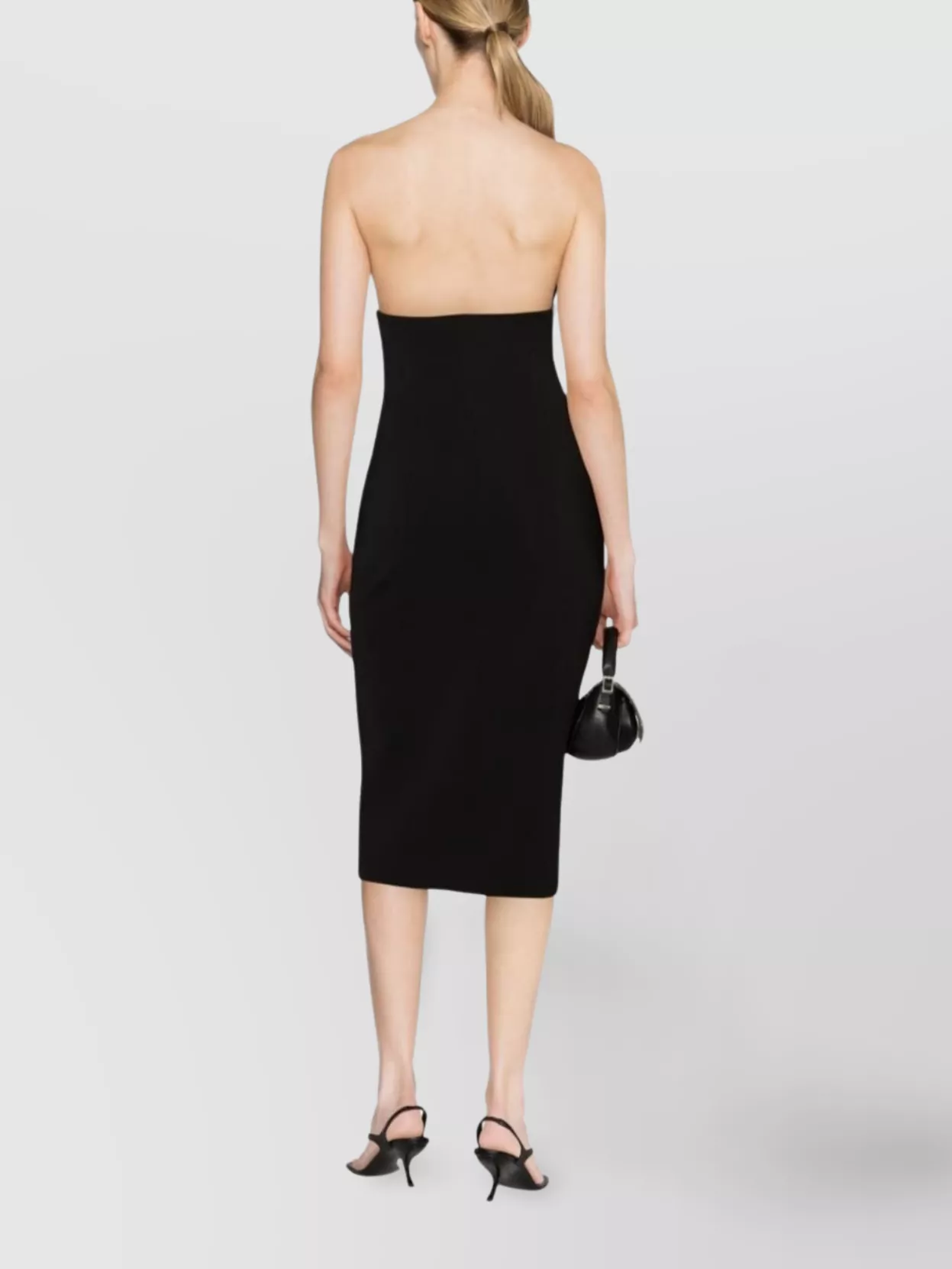 Off-White Strapless Fitted Midi Dress With Seam Design